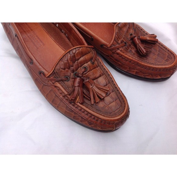 Johnston & Murphy Sz 8.5 Brown Leather Men\'s Croc Loafers Tassels Italy Slip ons main image 7